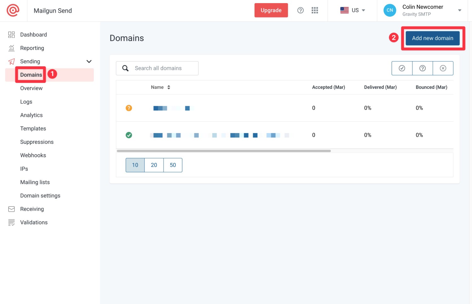 Add domain name in Mailgun