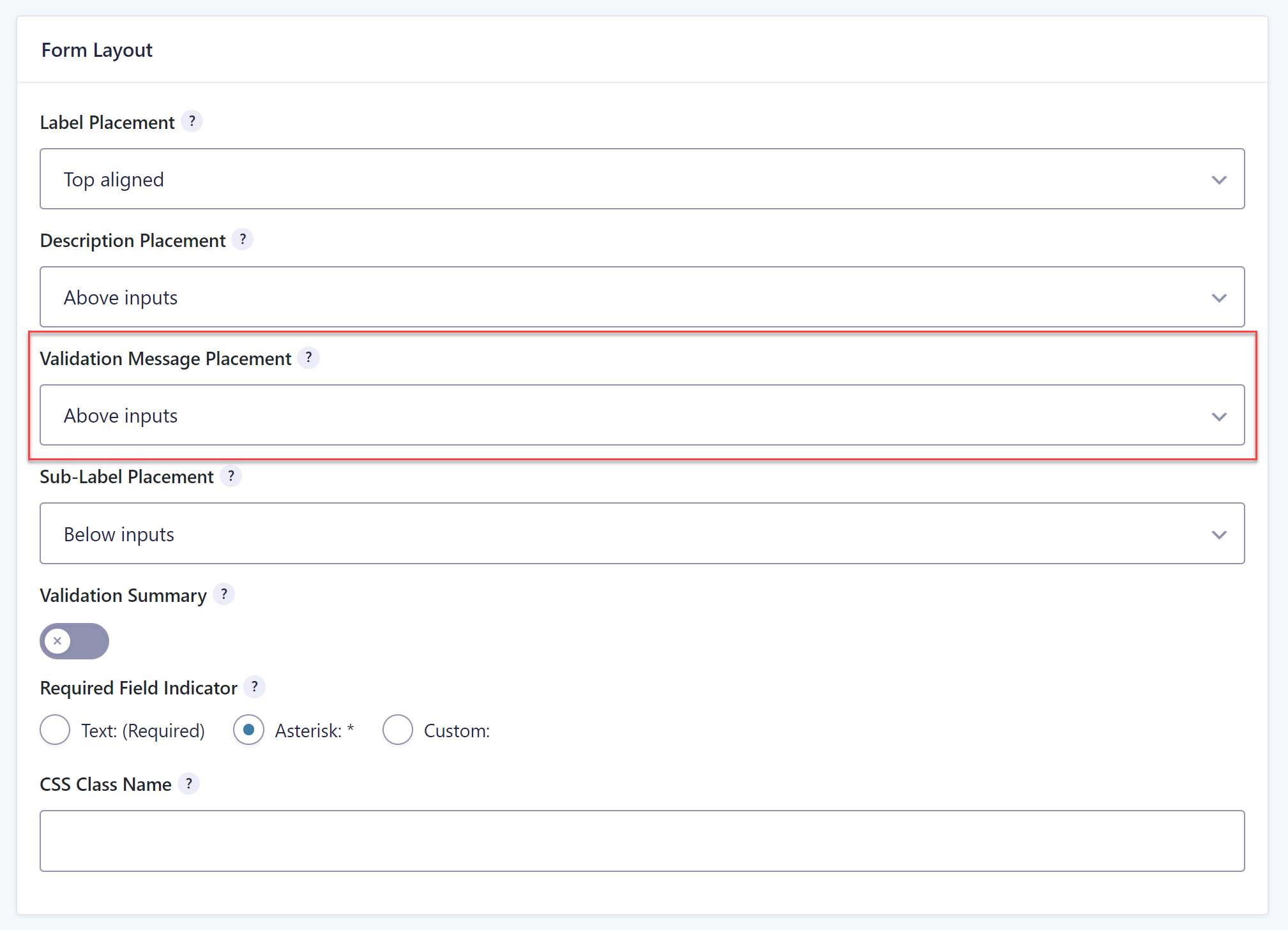 Form Layout Validation Message Placement