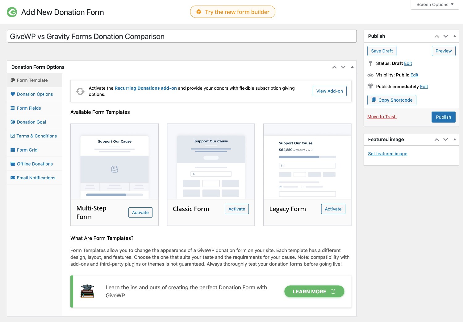 GiveWP form builder