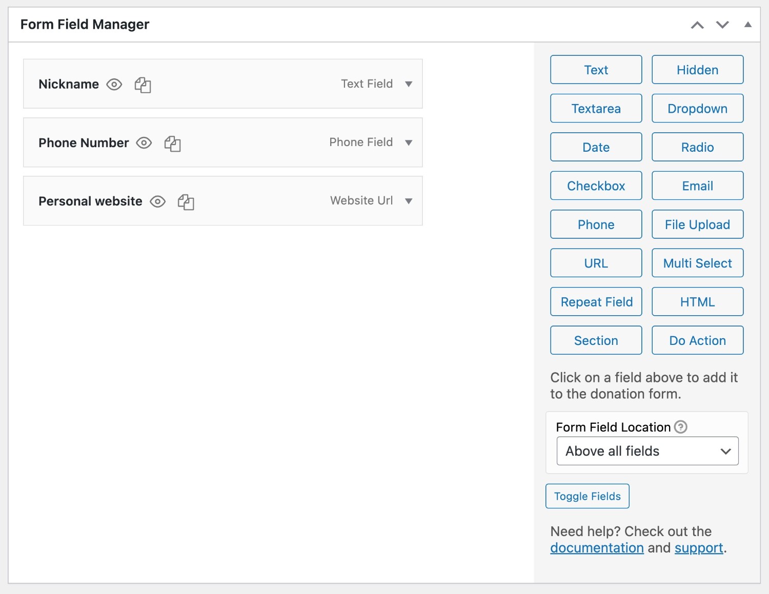 GiveWP form builder
