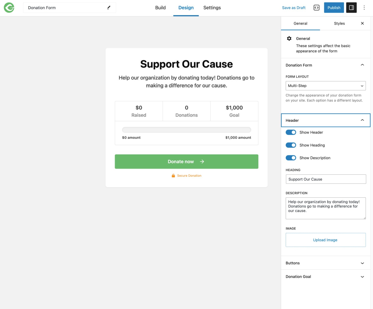 GiveWP visual builder