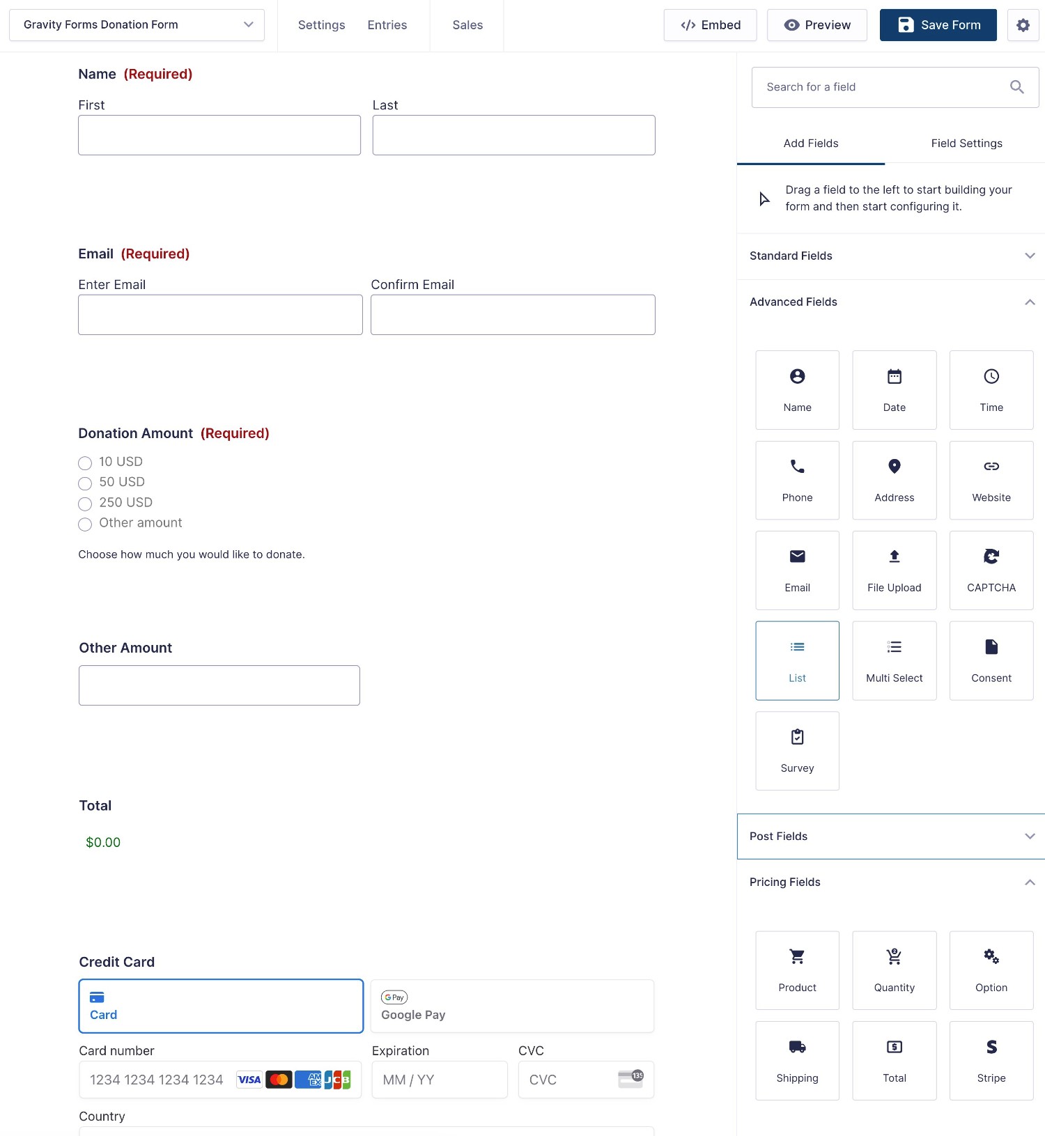 Gravity Forms builder