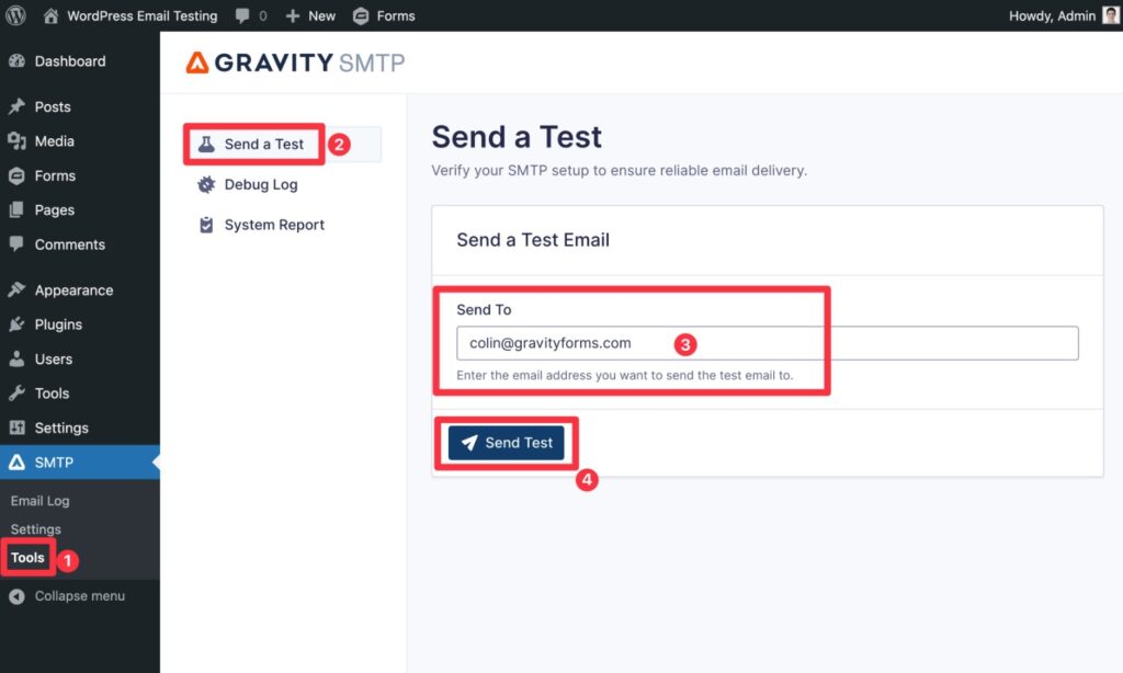 How to Send a Test Email from WordPress - Gravity Forms
