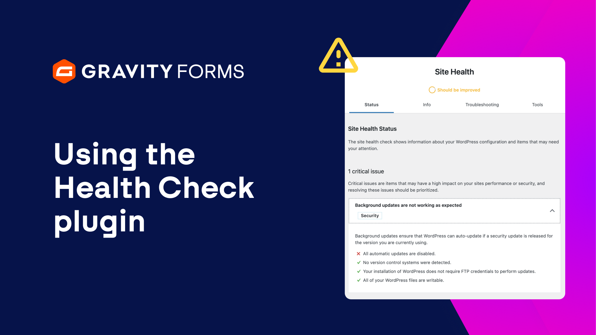 Using the Health Check and Troubleshooting Plugin
