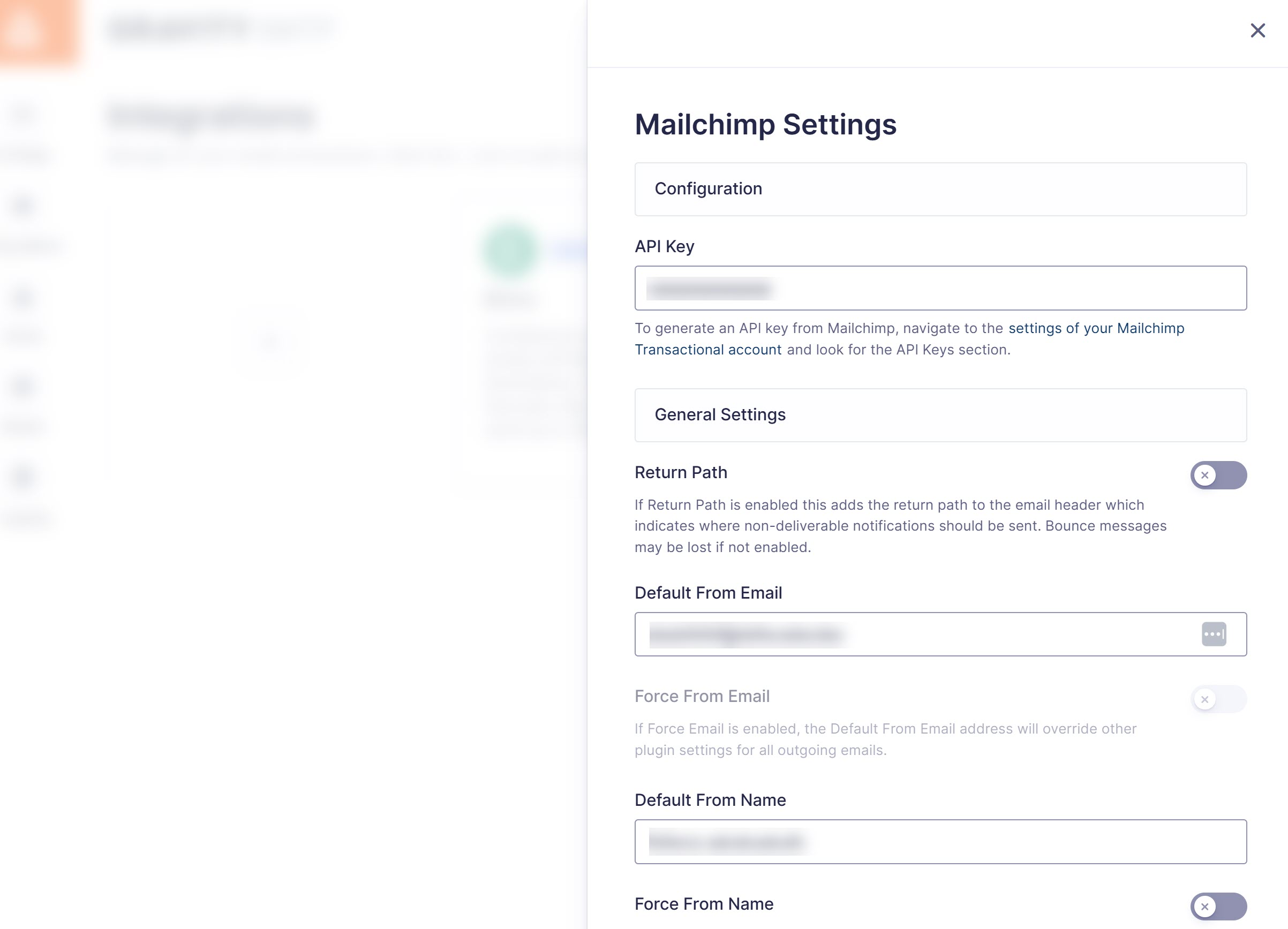 Mailchimp settings