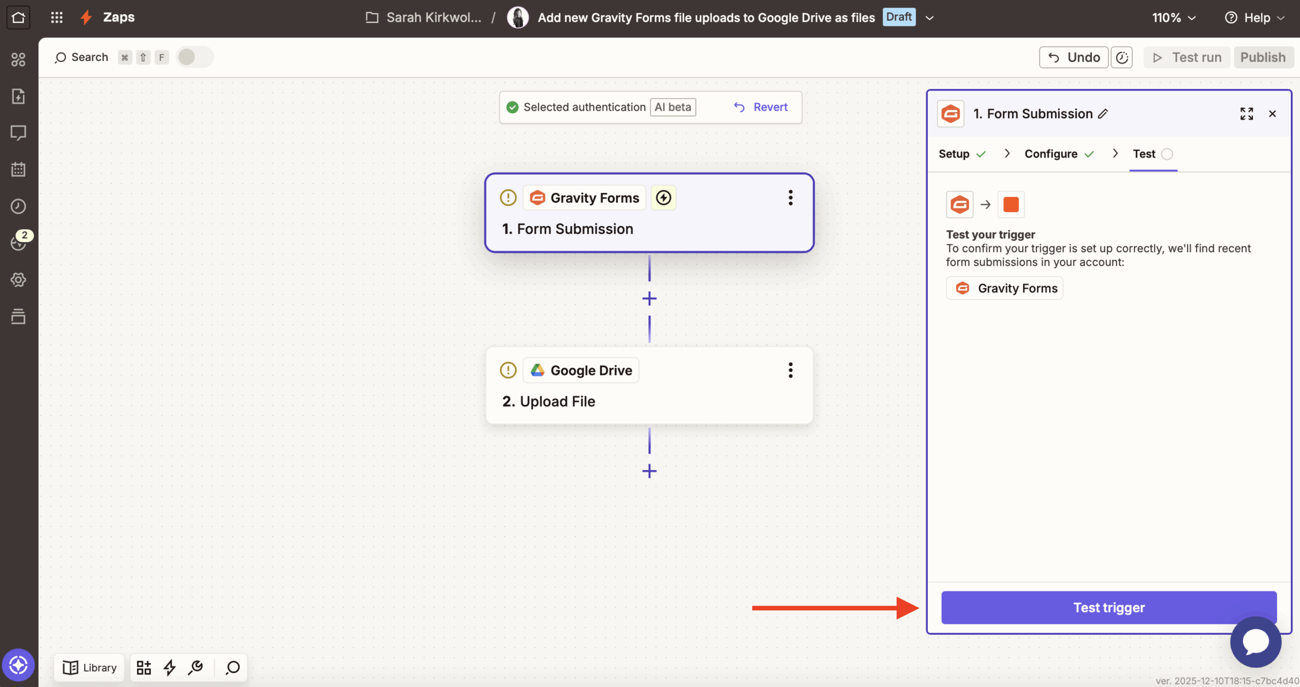 GF to Zapier test trigger1