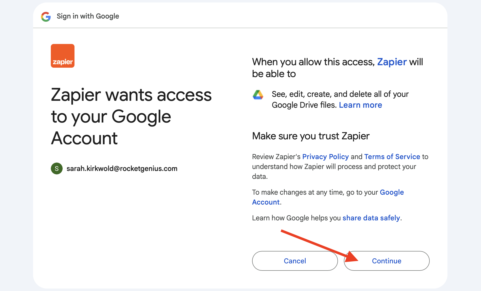 Grant Zapier access to Google Drive