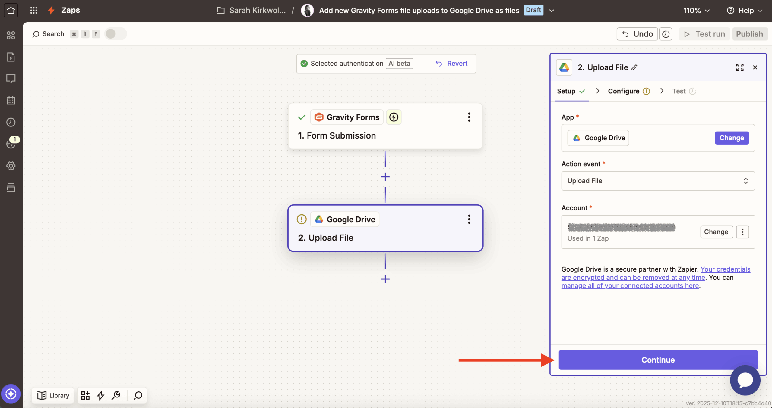 Zapier Google Drive configuration step