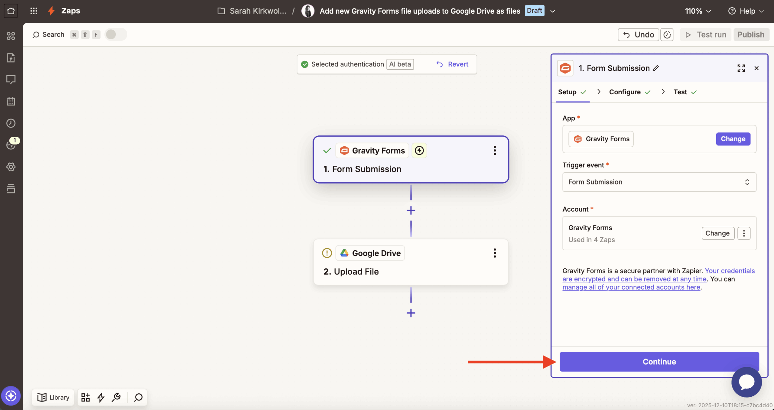 Zapier continue to second step