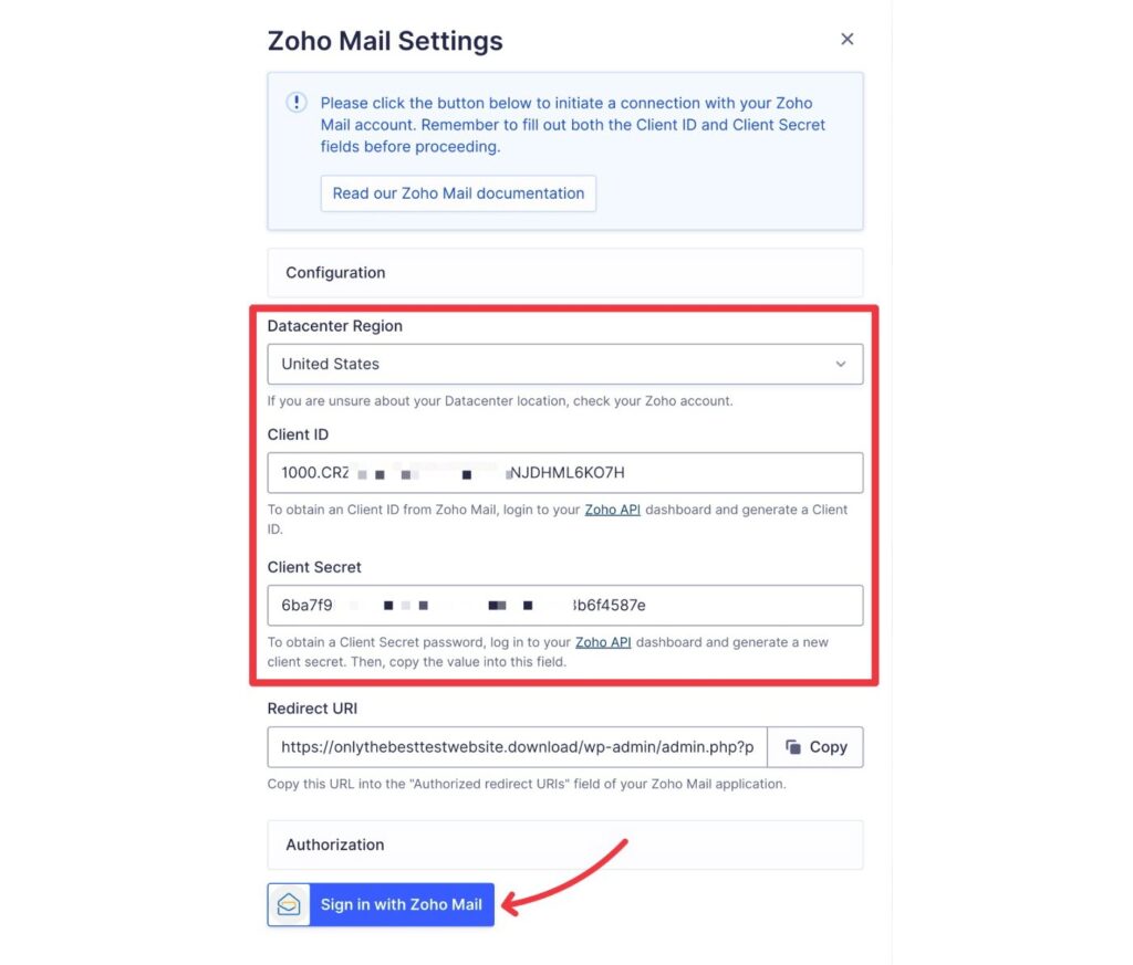 Zoho Mail Settings Gravity SMTP