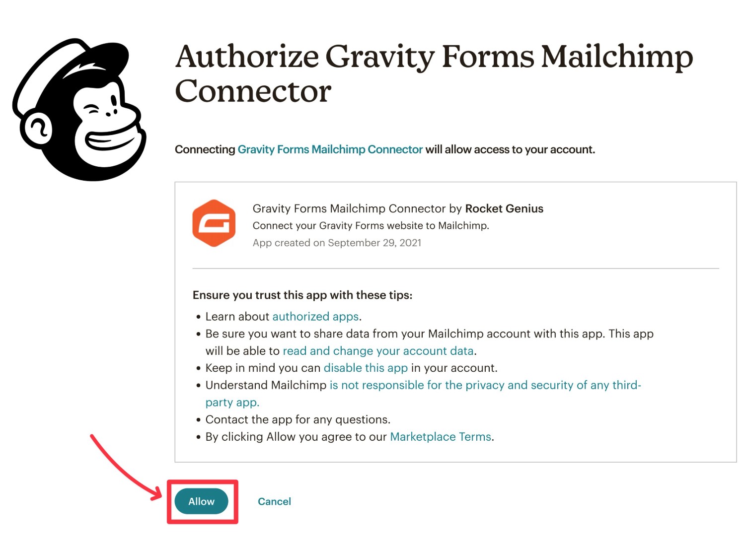 Authorize Mailchimp