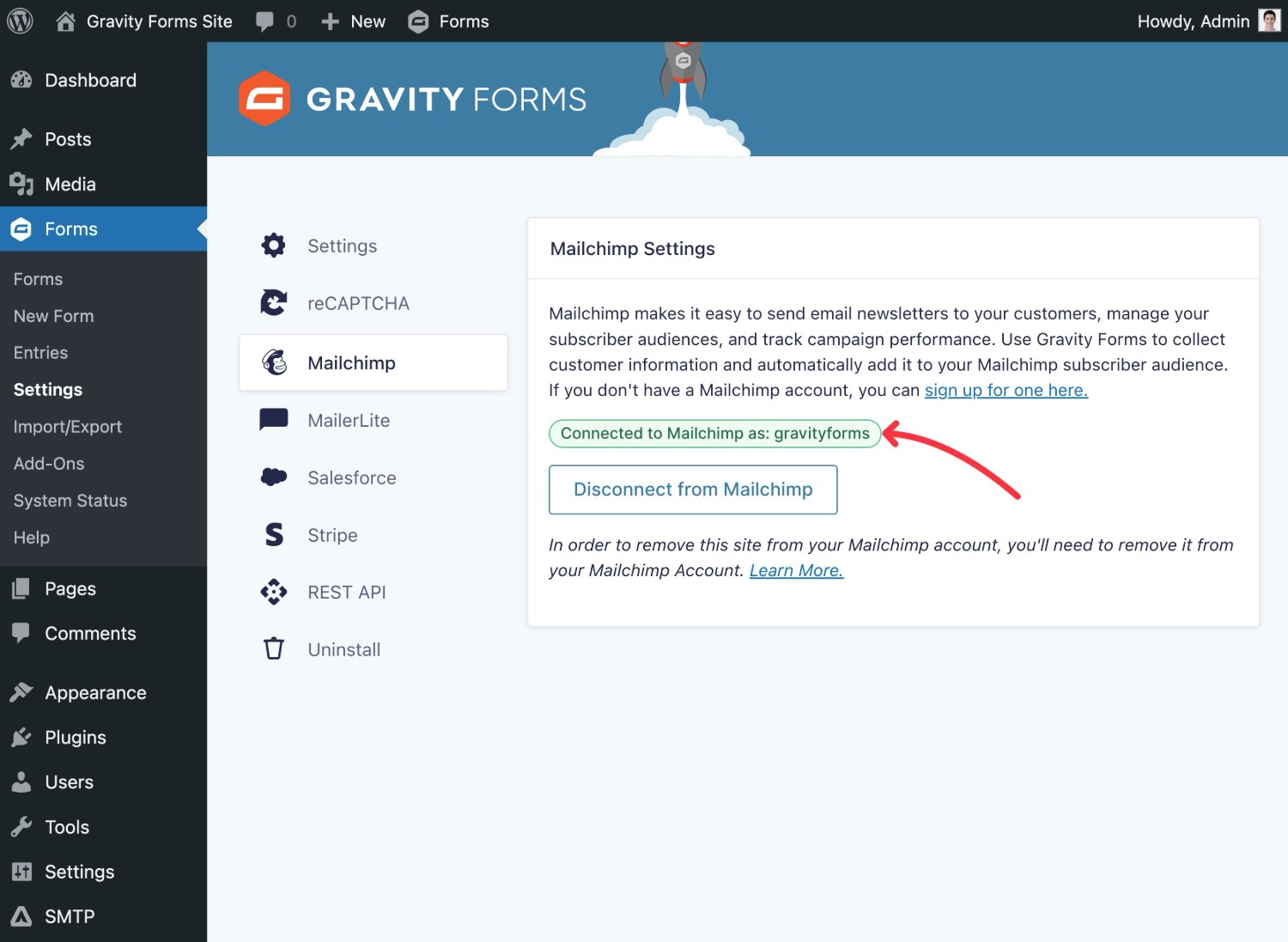 Connected WordPress to Mailchimp