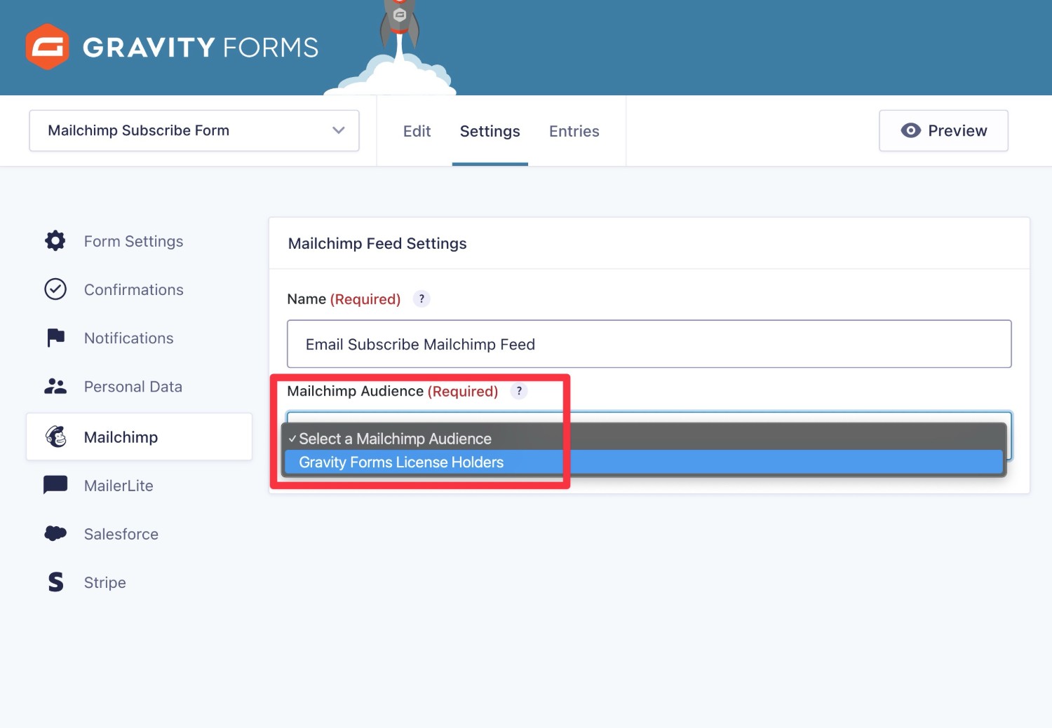 Choose Mailchimp audience