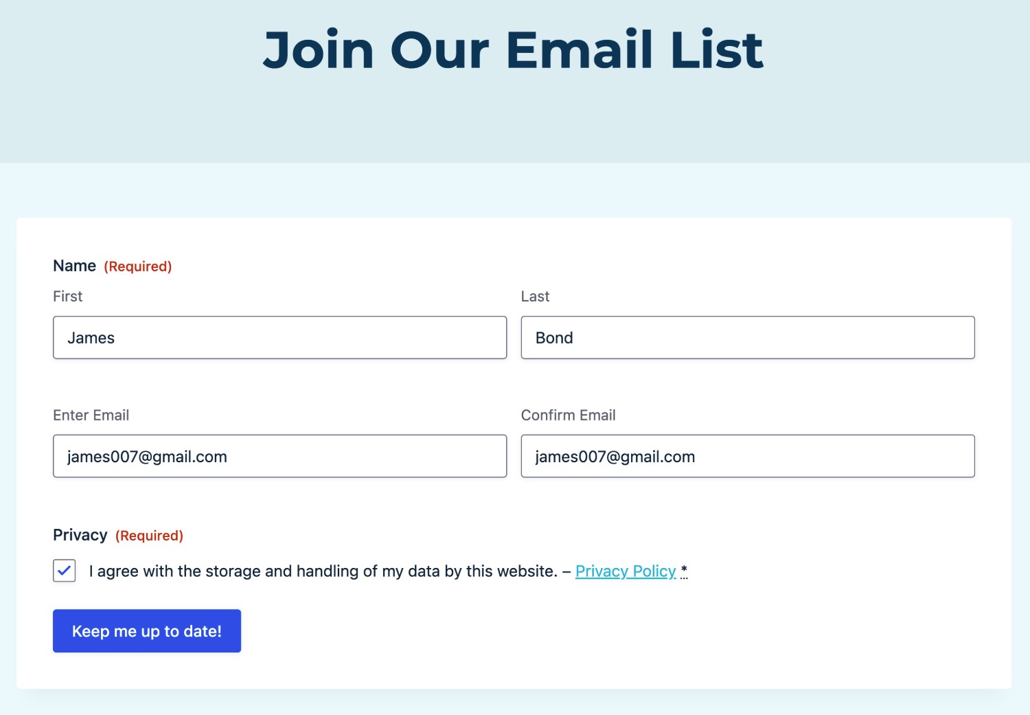 Example of WordPress Mailchimp subscribe form