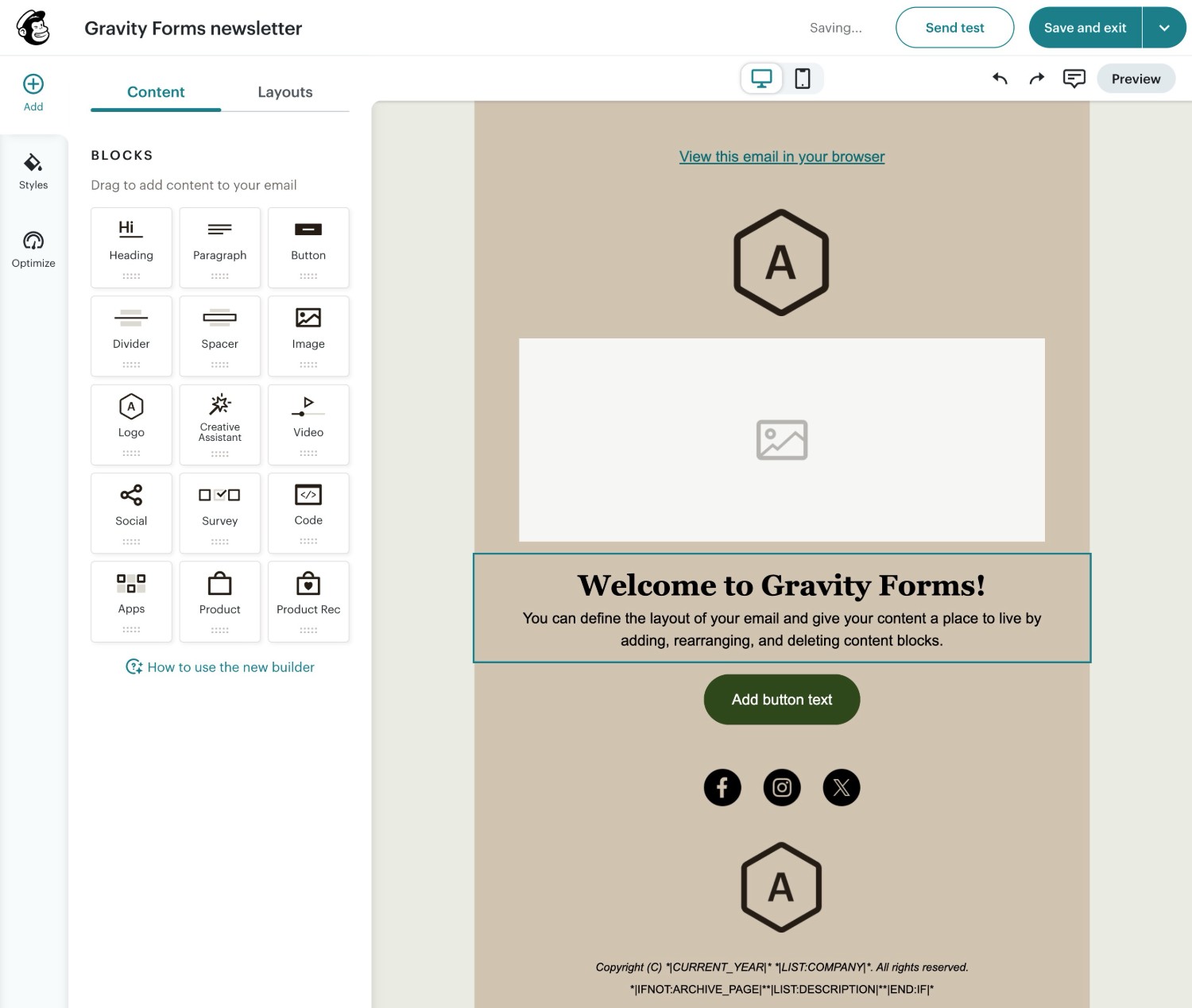 Mailchimp email builder