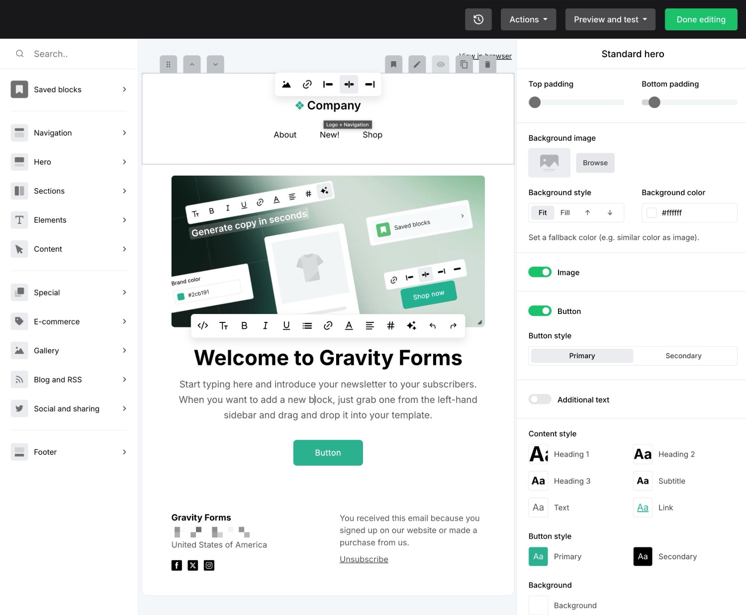 MailerLite visual email builder
