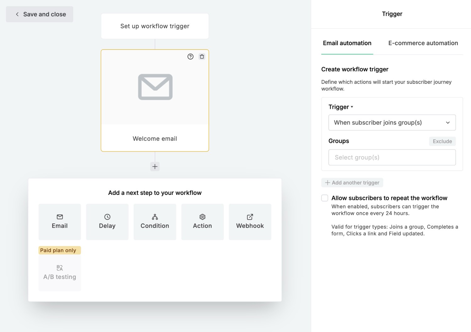 MailerLite automation builder