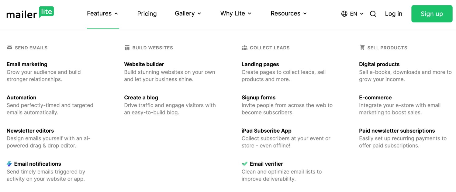 MailerLite features