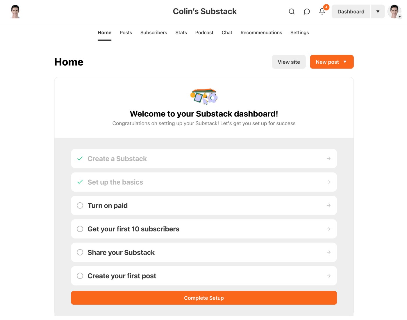 Substack dashboard