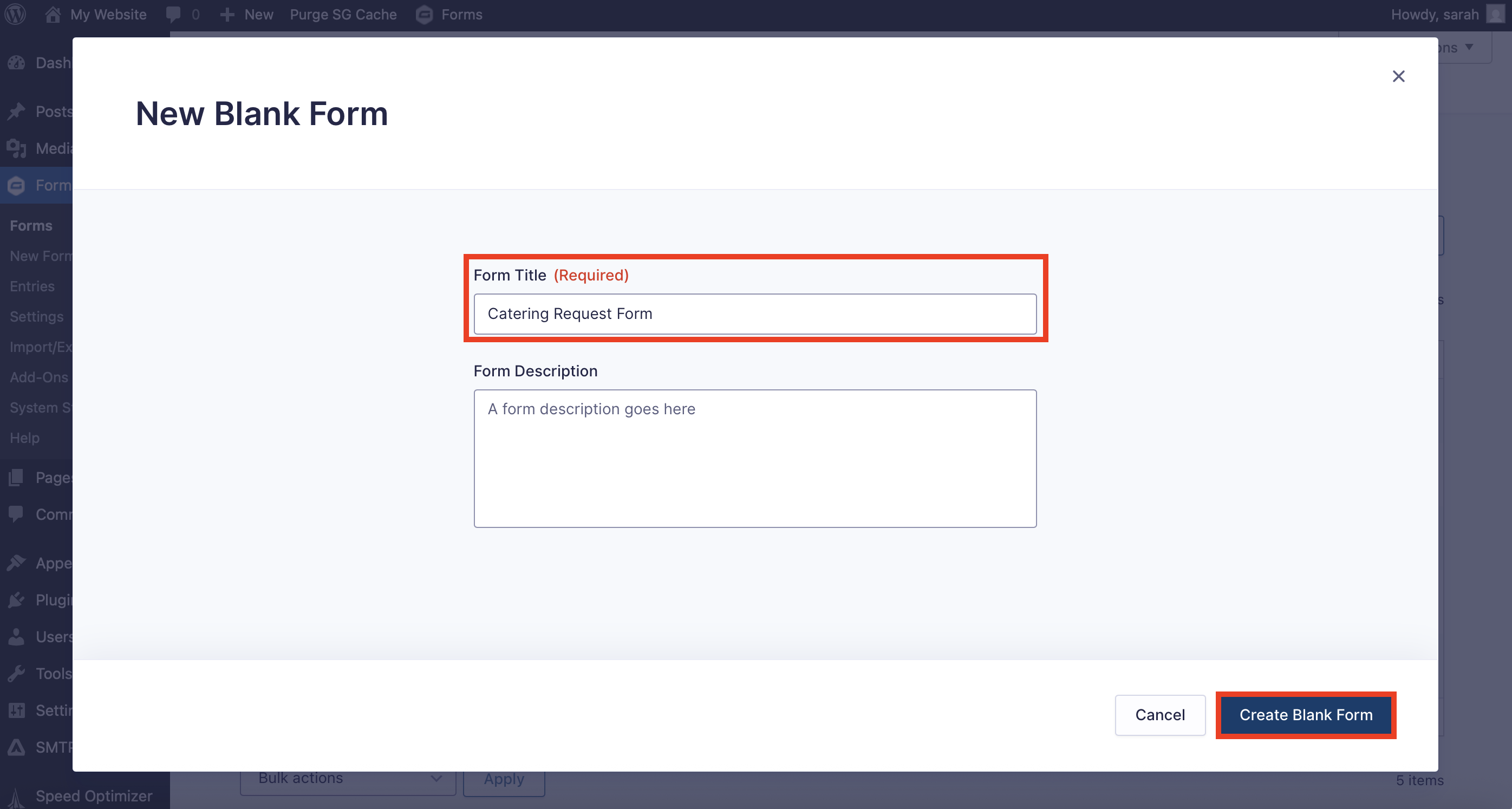 1. new blank form name