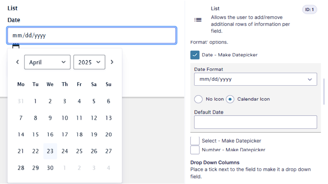 List Datepicker