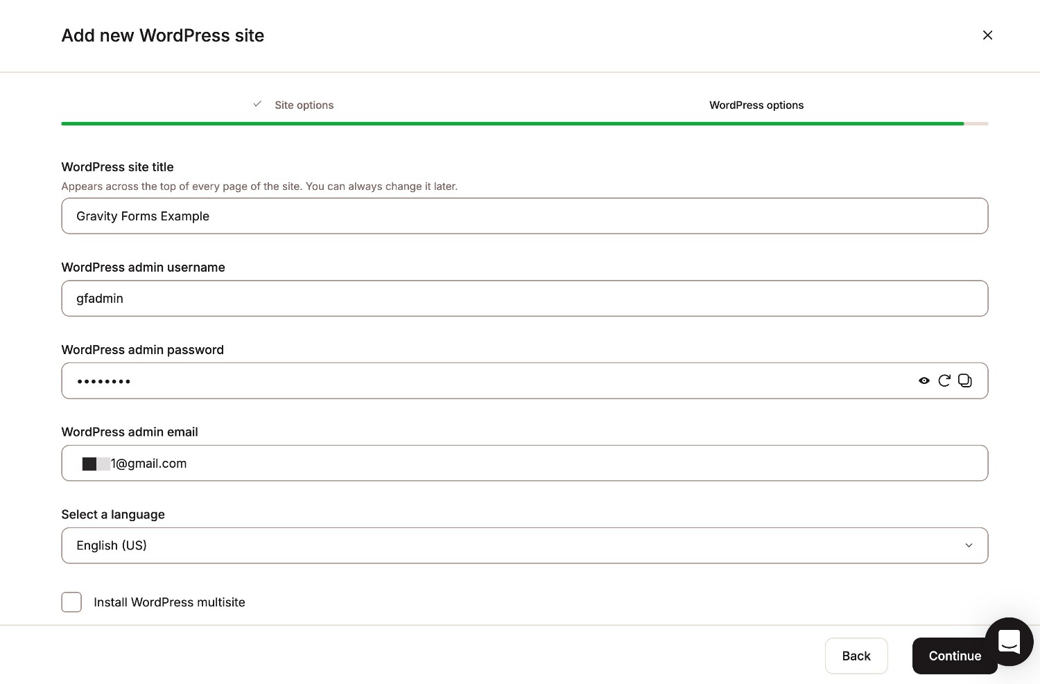 Kinsta WordPress installer