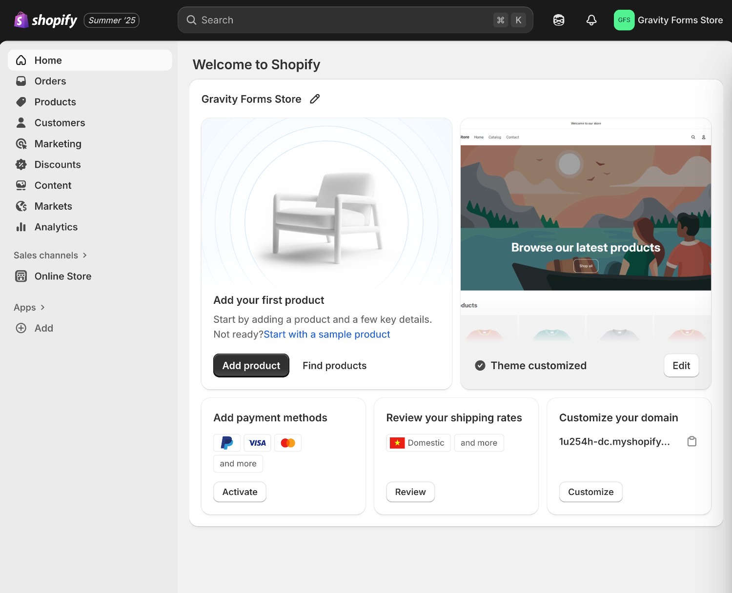 Shopify dashboard