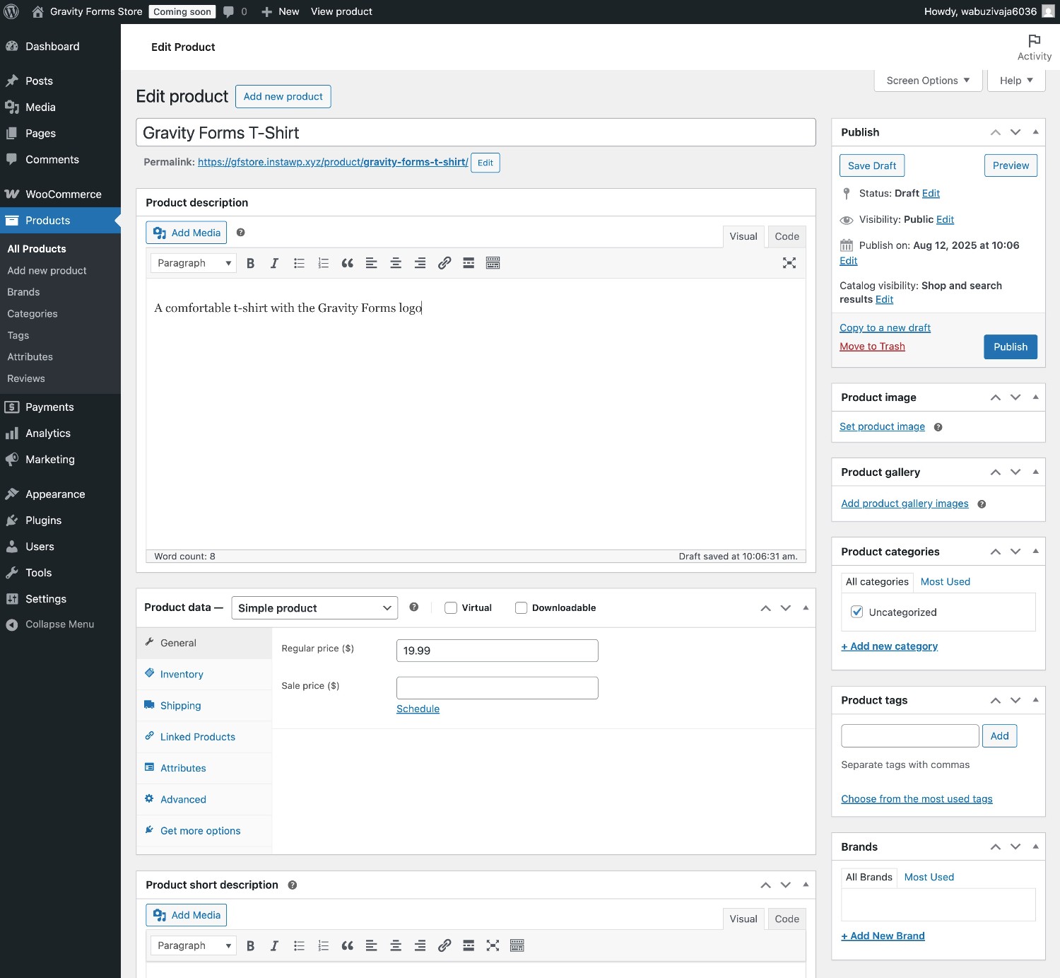 WooCommerce add product interface