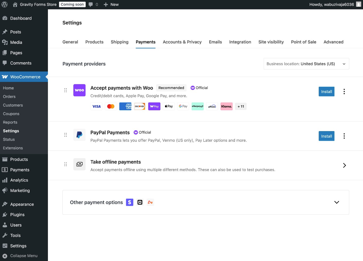WooCommerce settings