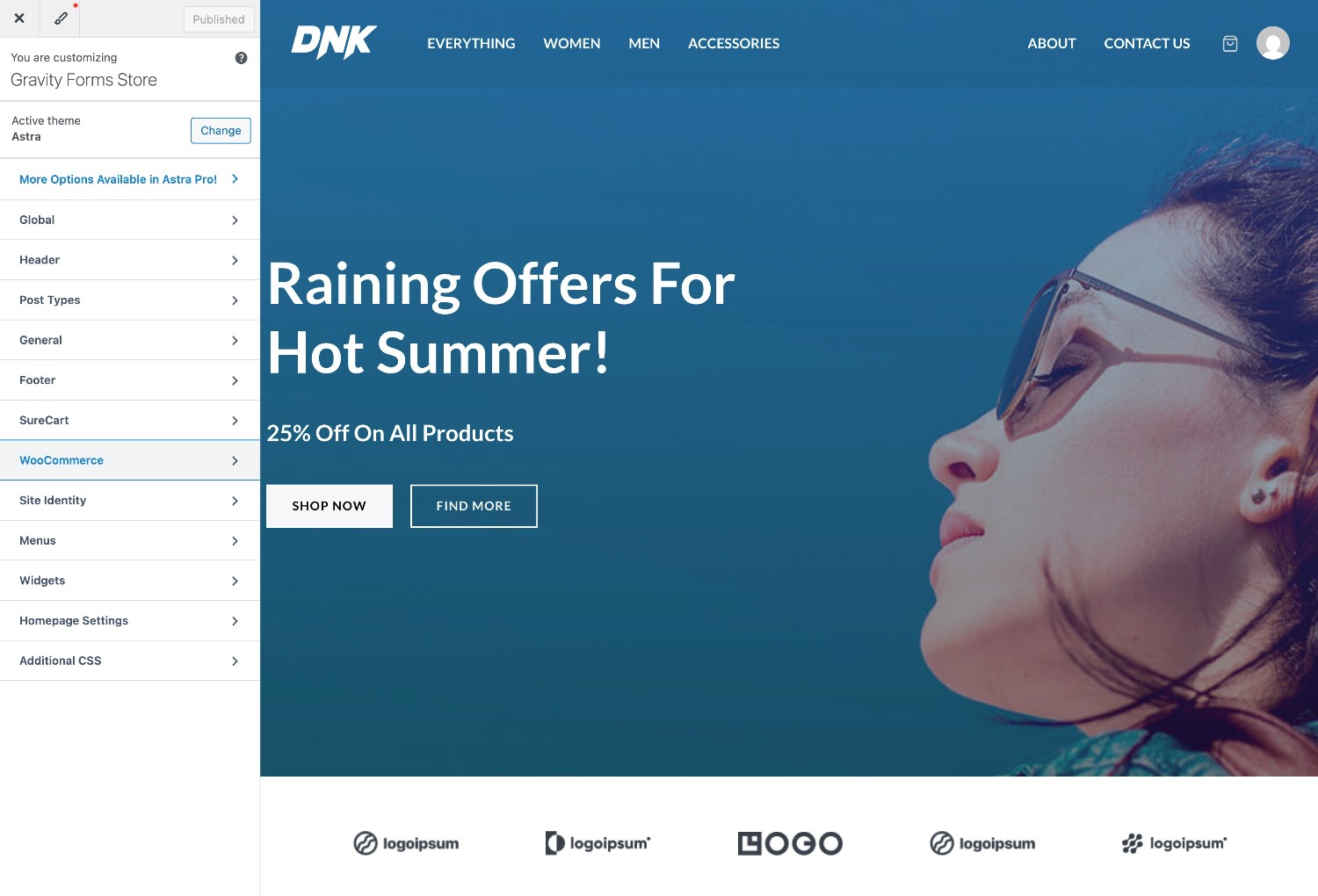 WordPress theme customizer