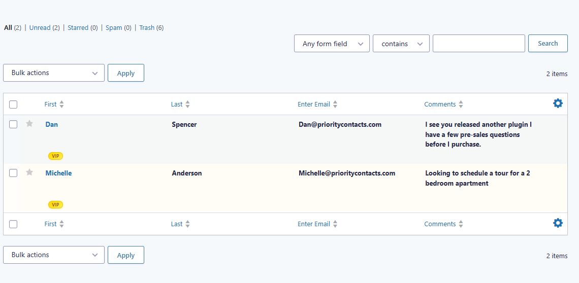 Priority Contacts for Gravity Forms