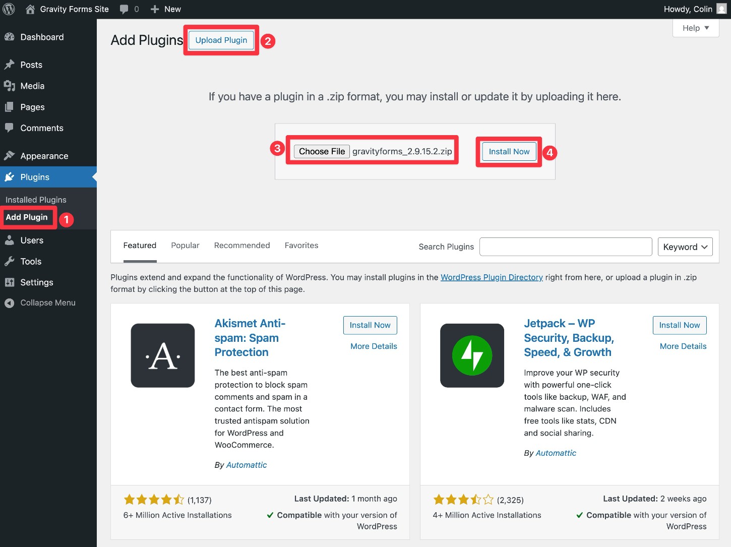 How to upload a WordPress plugin ZIP file