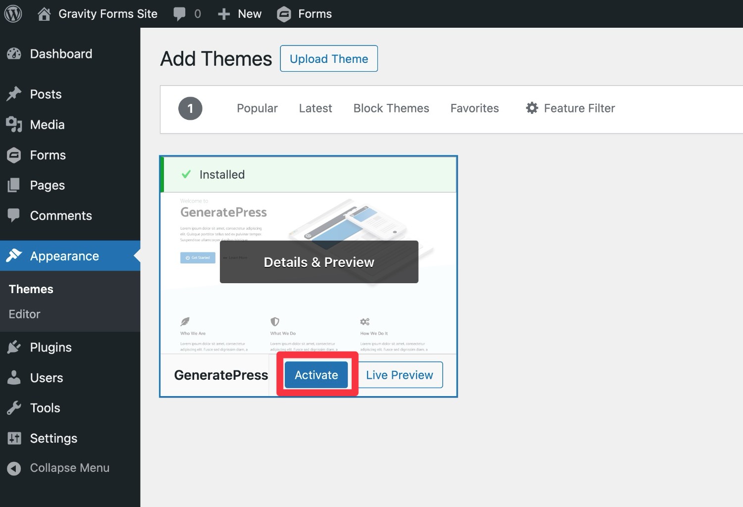How to install a WordPress theme from WordPress.org