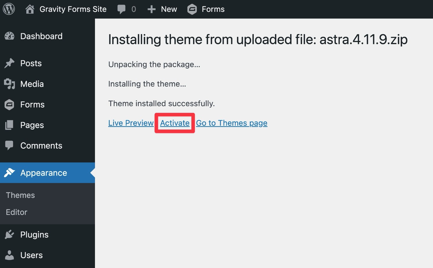 How to active WordPress theme
