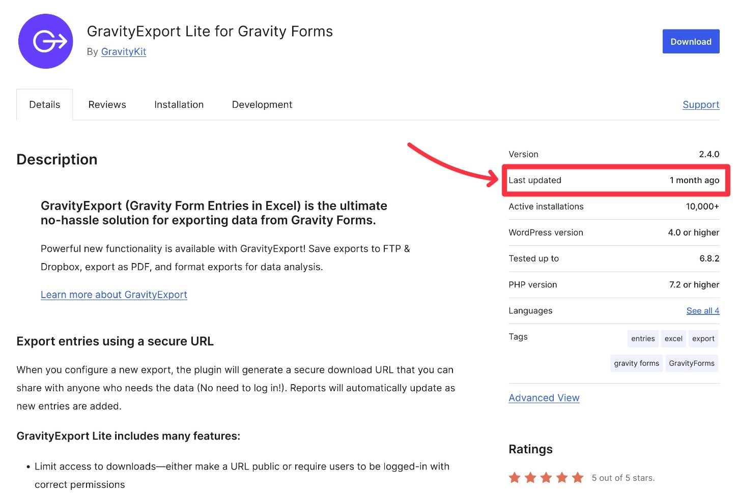WordPress plugin most recent update date