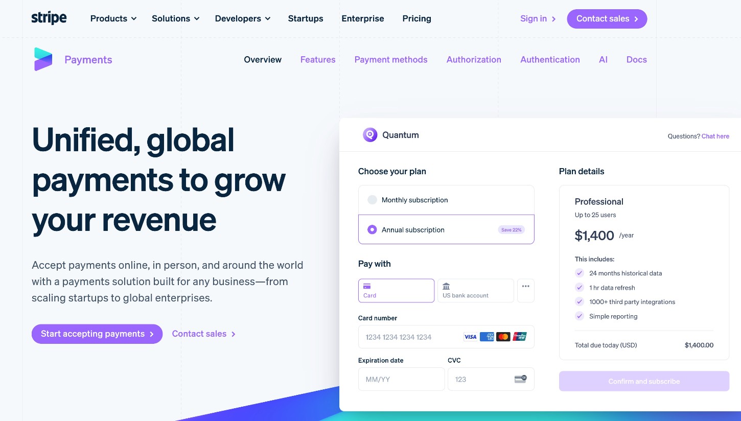 Stripe online payments