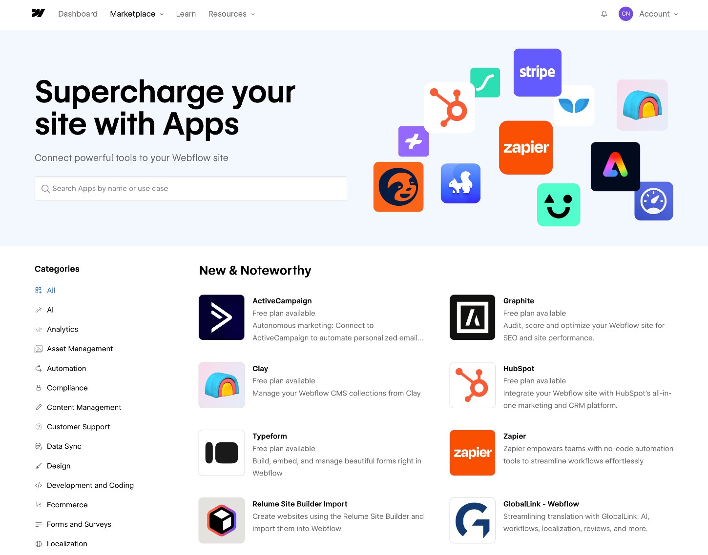 Webflow app marketplace