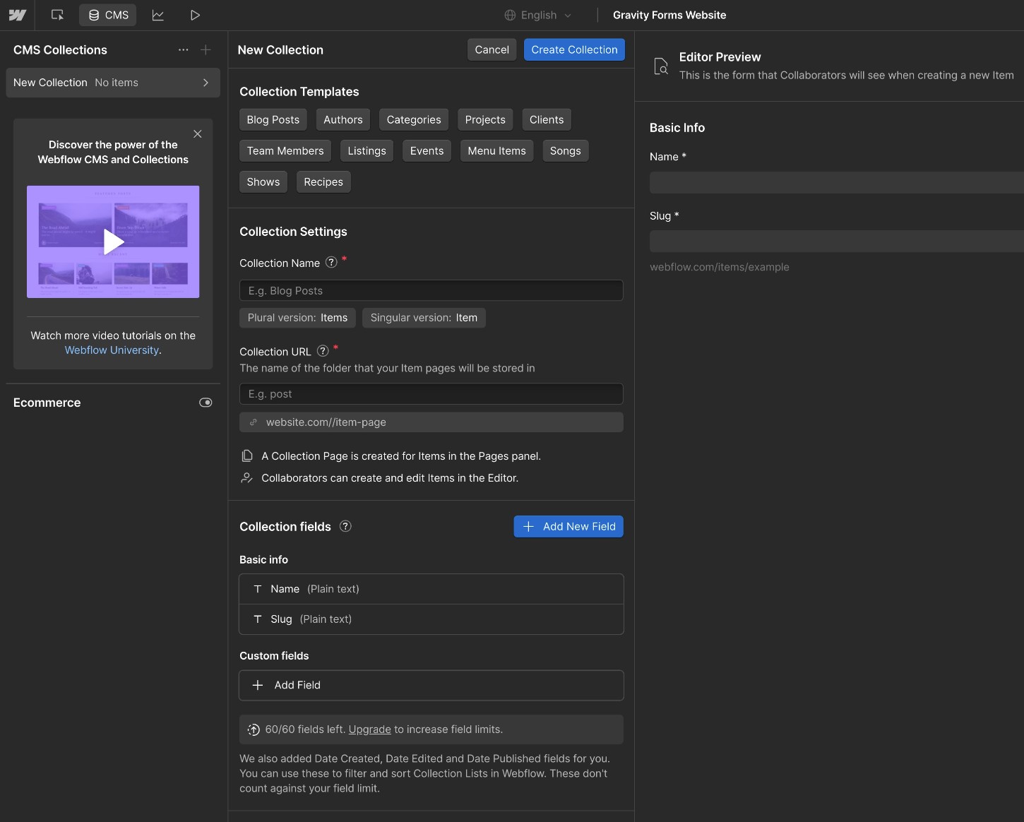 Webflow CMS collection