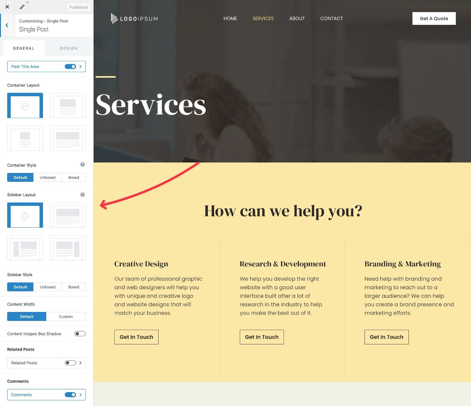 WordPress theme customizer
