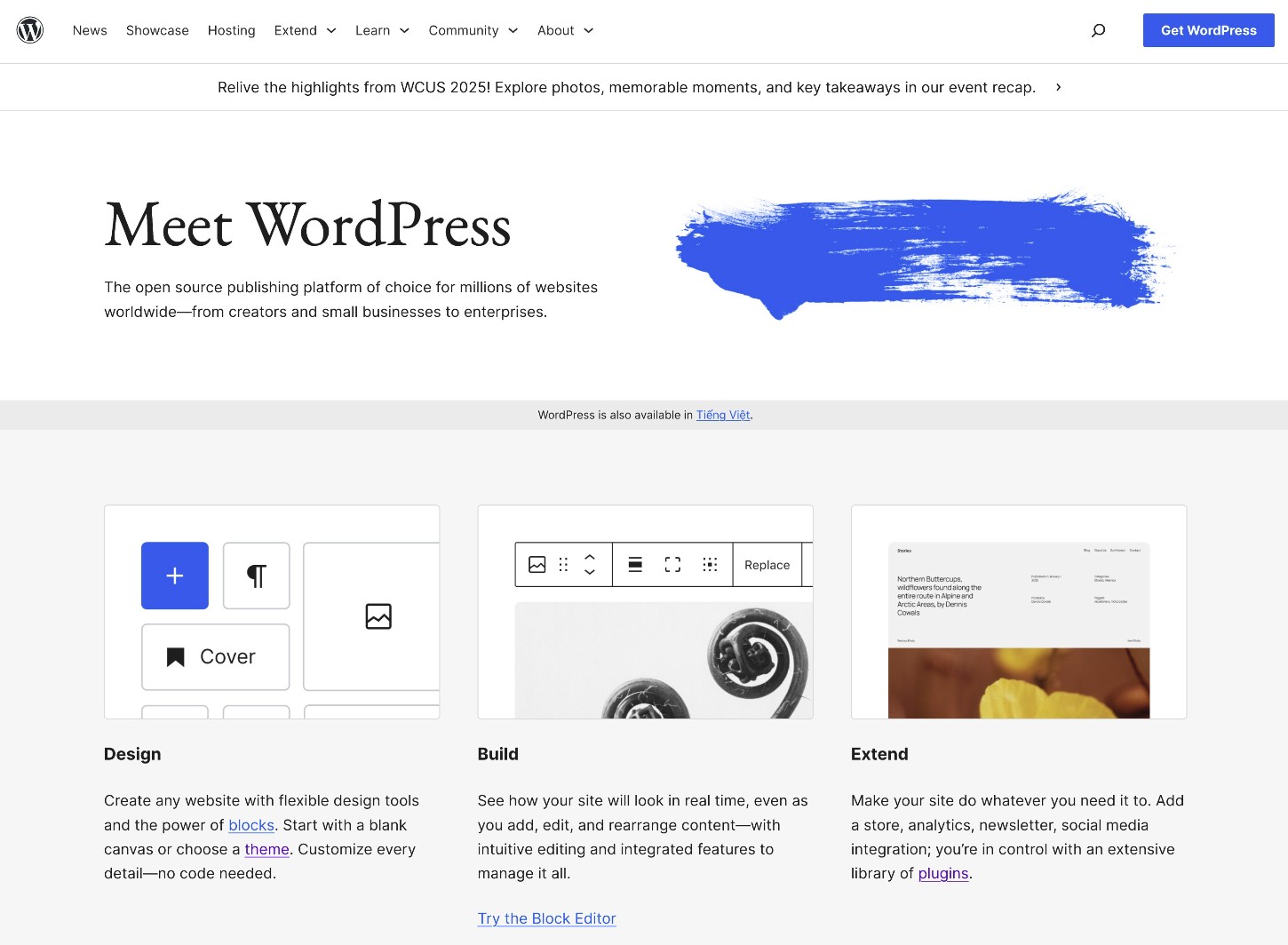 WordPress homepage