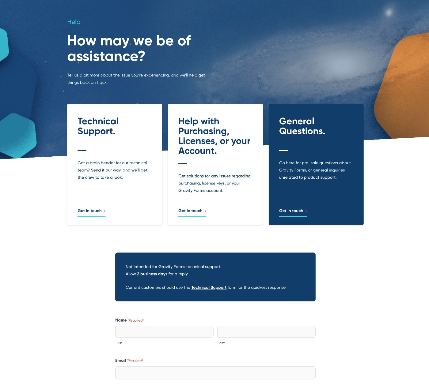 Gravity Forms contact page