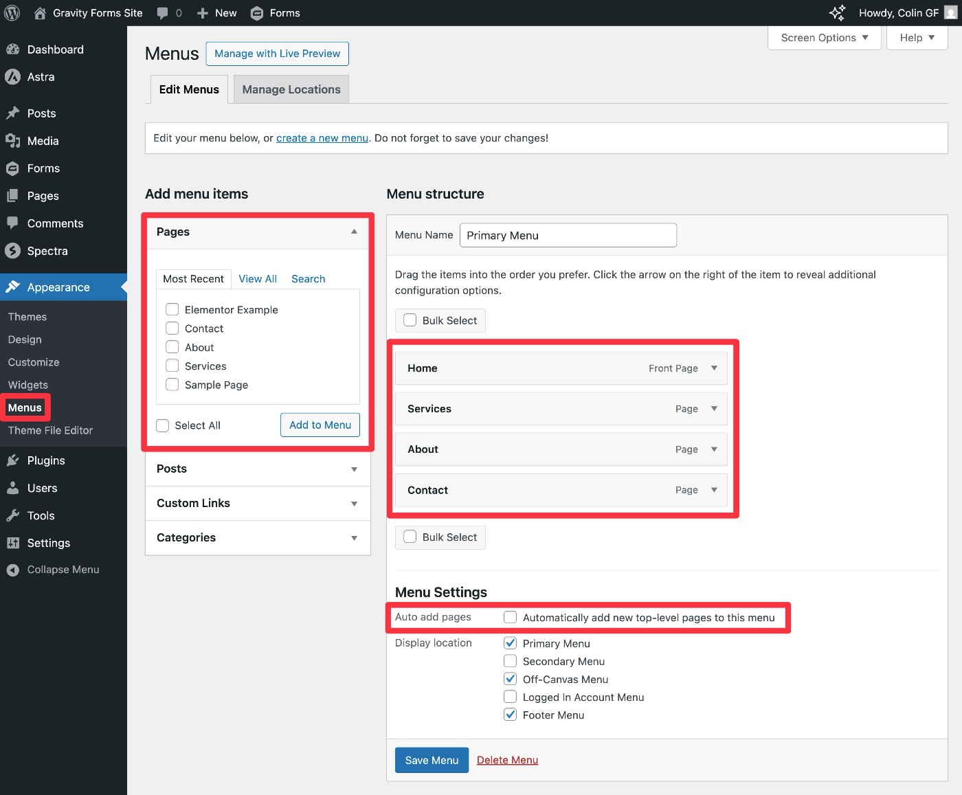 Add page to menu item