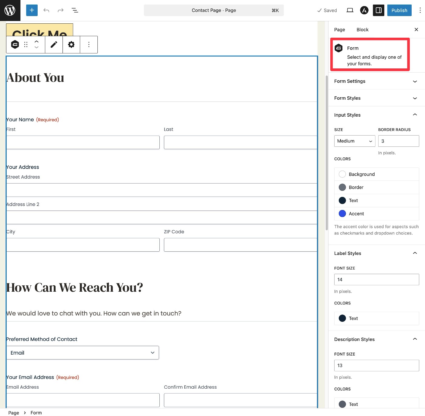 Add a form to your page
