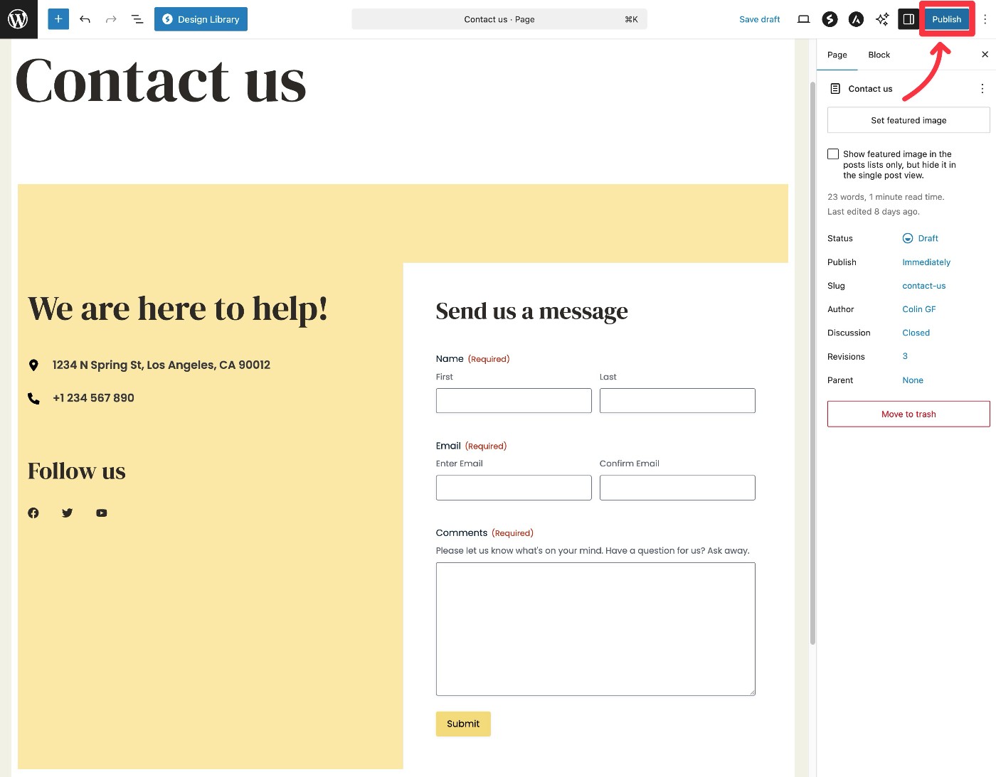 Publish WordPress page