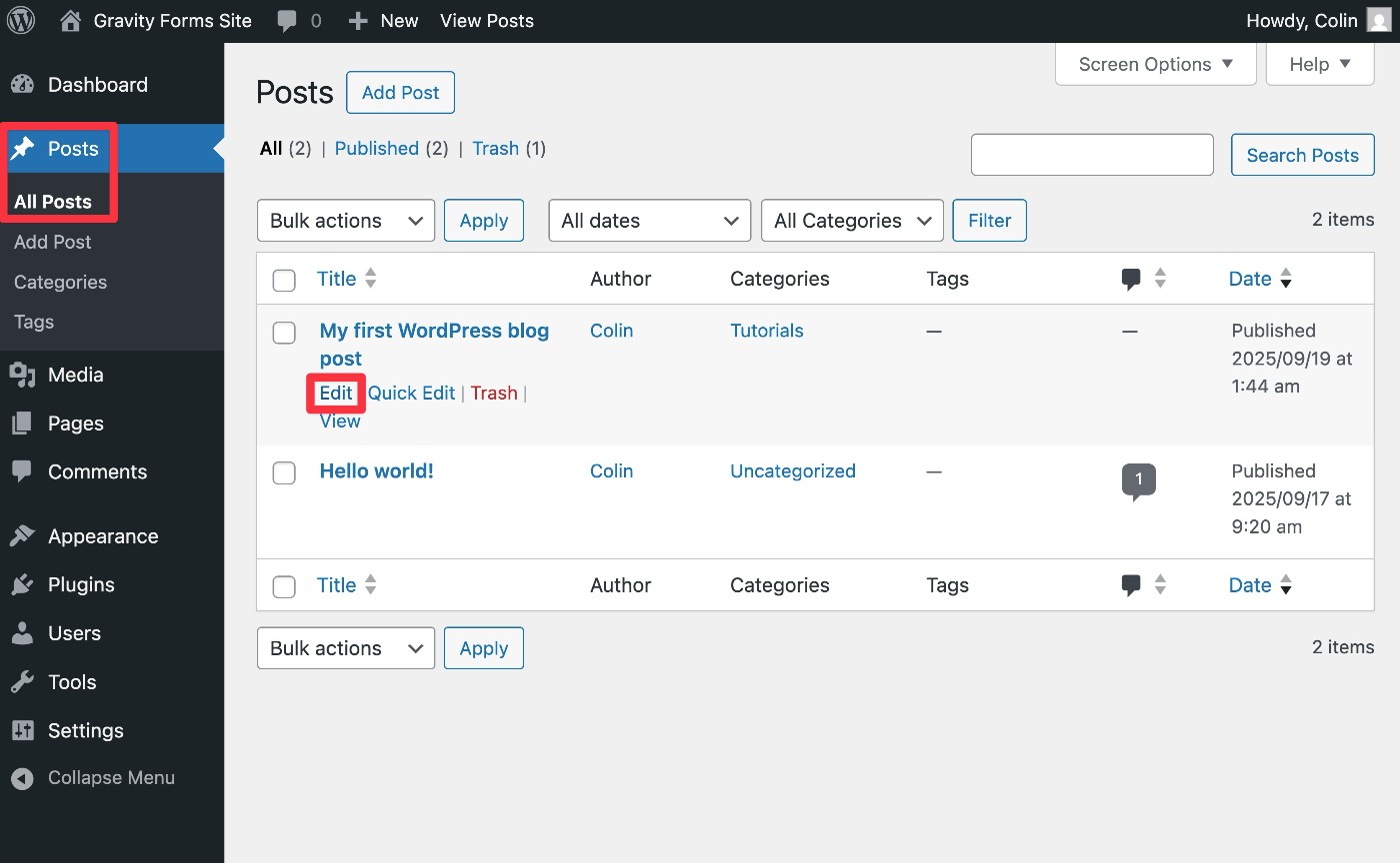 How to edit WordPress blog posts