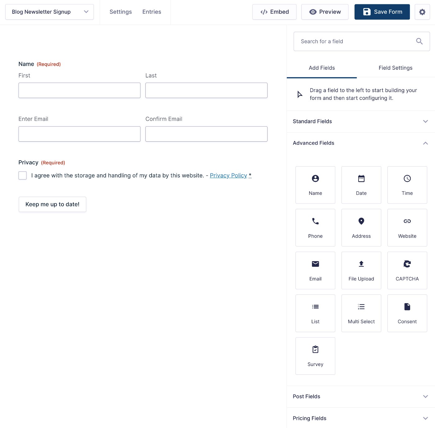 Creating a newsletter signup form in Gravity Forms