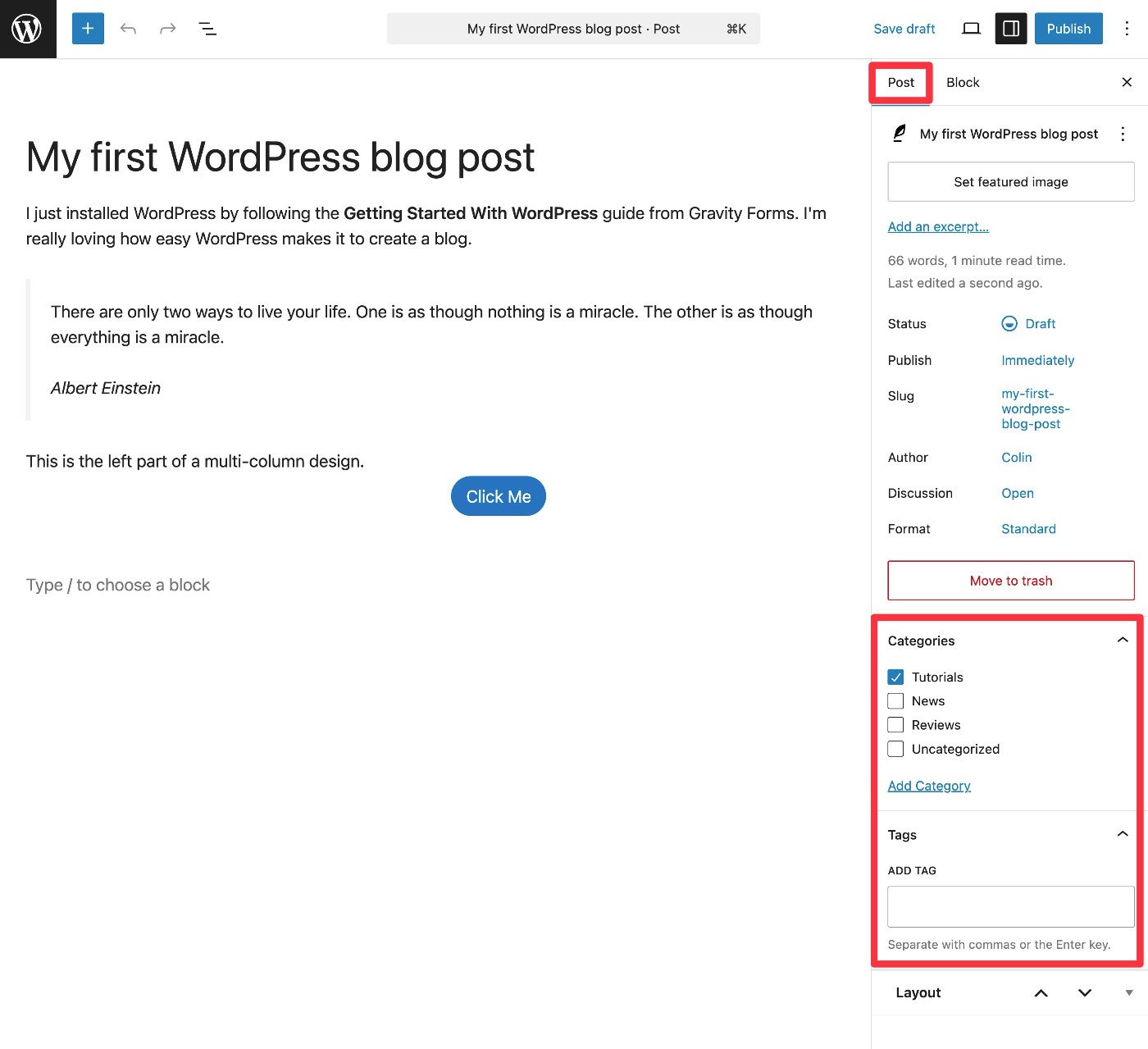 Setting categories and tags