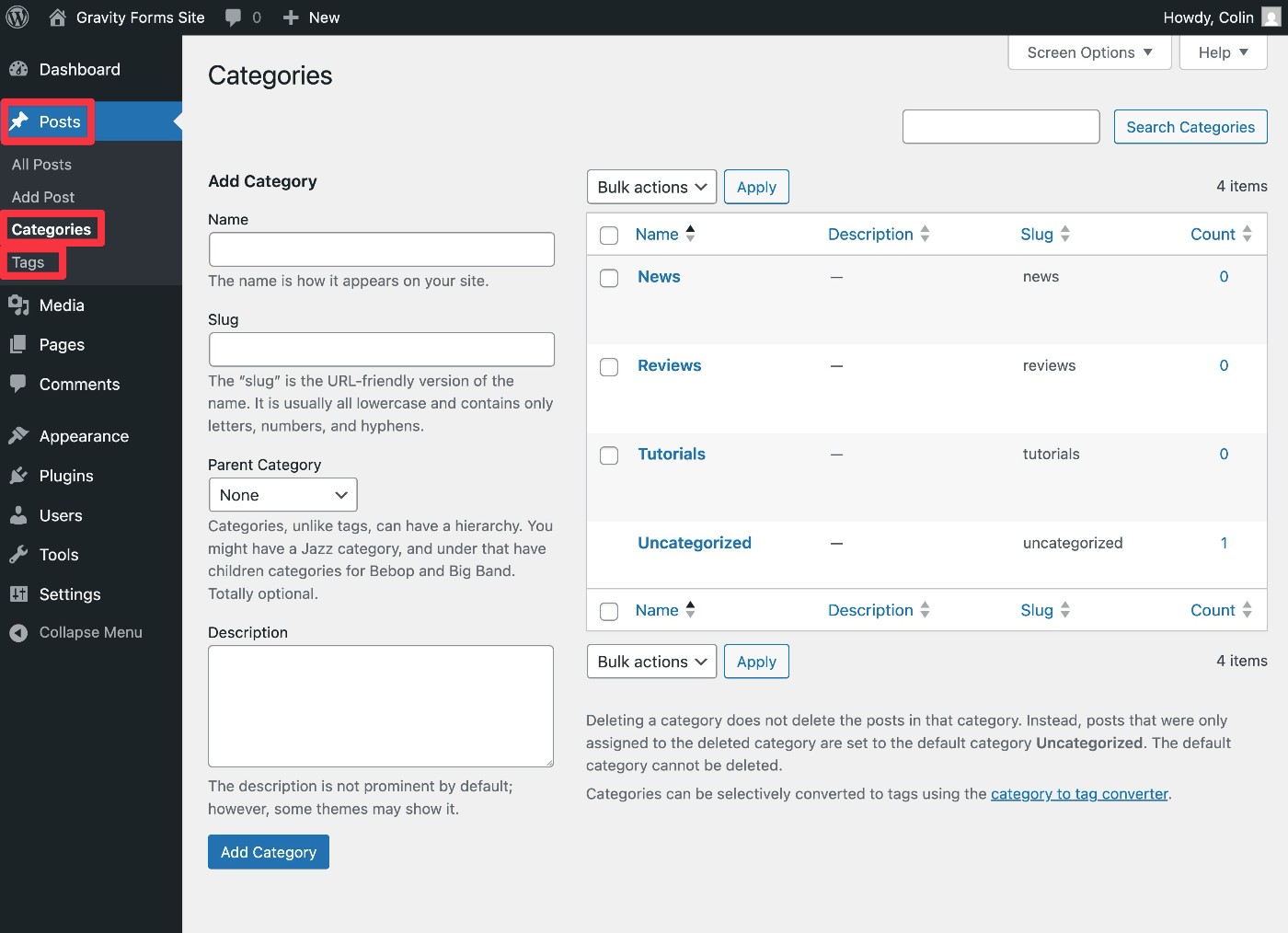WordPress category list