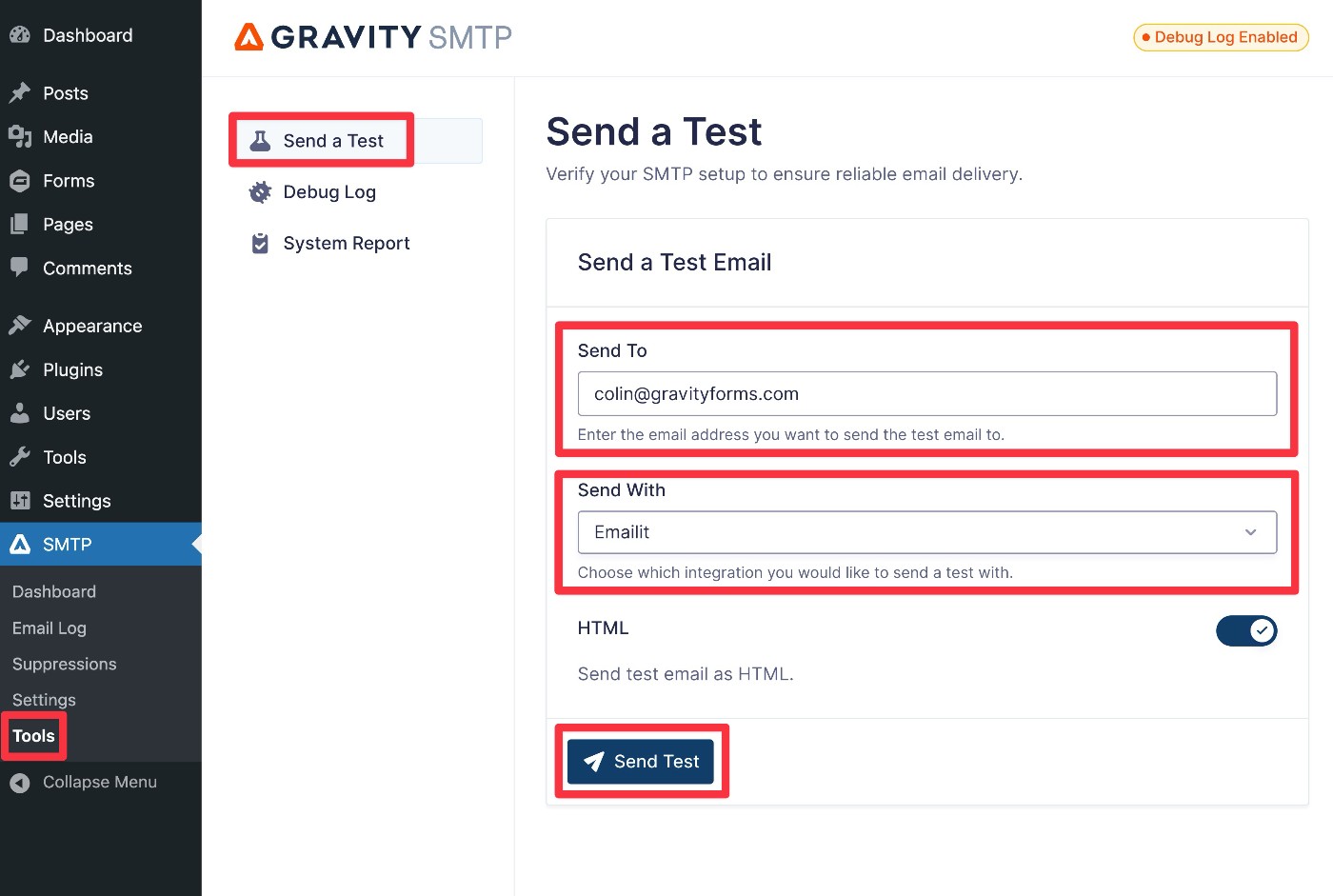 Send a test email