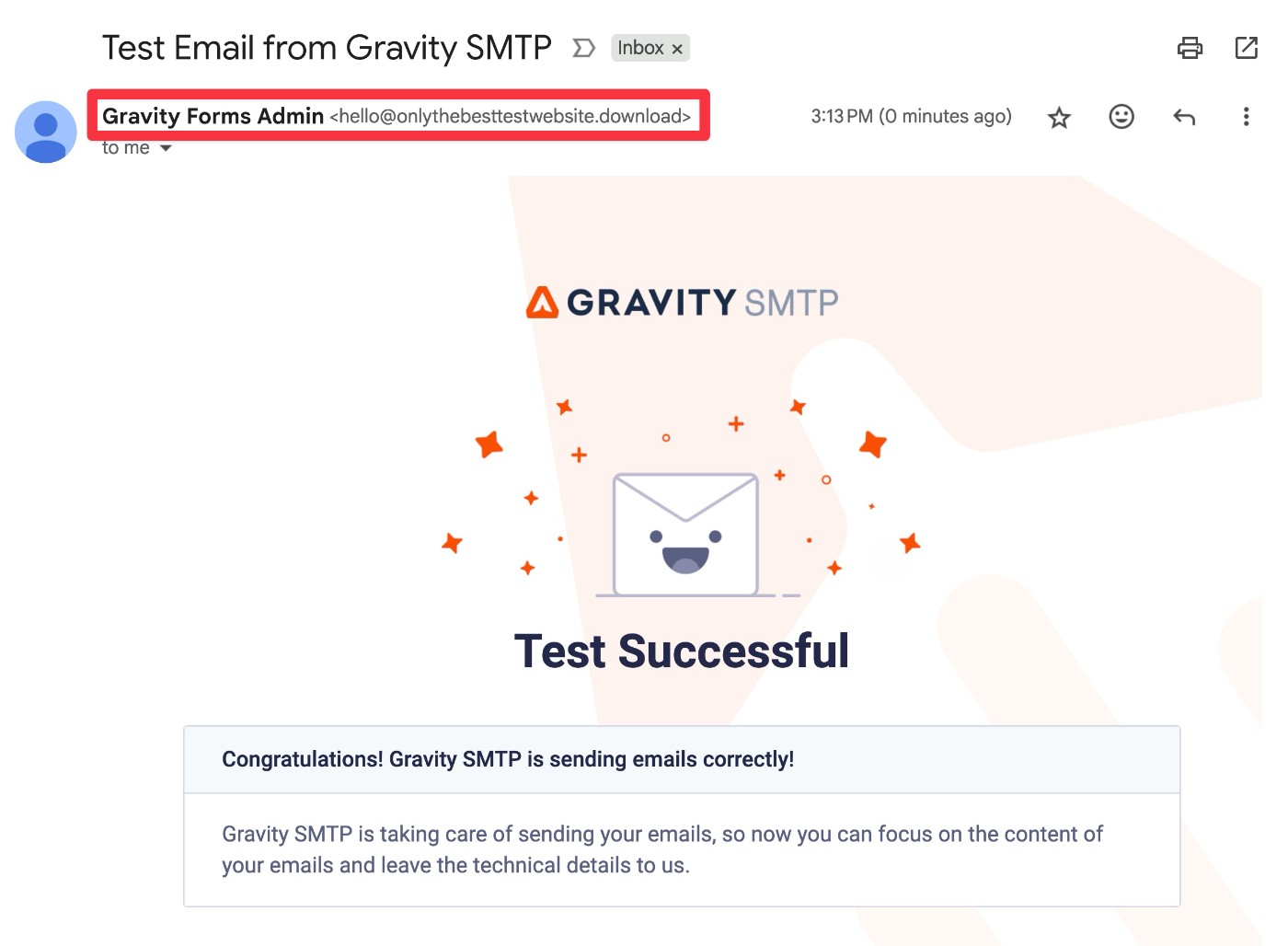Test email in inbox